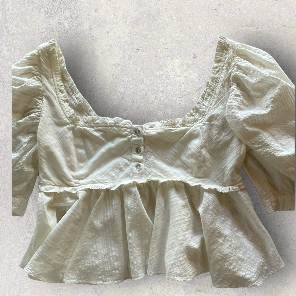 Free People Peasant Puffy Searsucker Top Ruffles Size Small